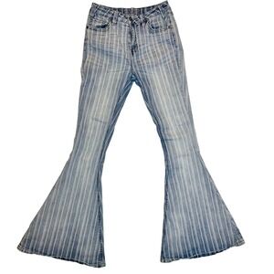Rock & Roll Denim Womens High Rise Bell Bottom Striped Flare Jeans 27x34 Rodeo